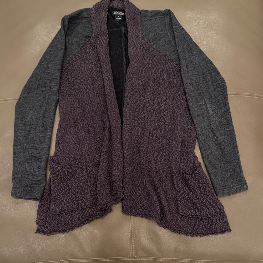 Lucky brand shawl type sweater. The color is actually 2 shades of grey.
